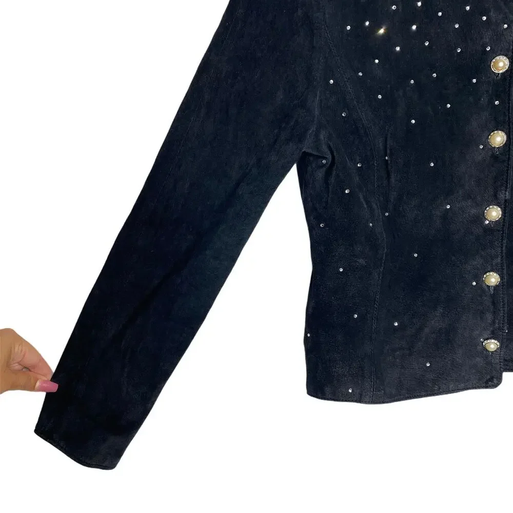 Vintage Positano Pelle Black with Silver Rhinestone Leather Jacket